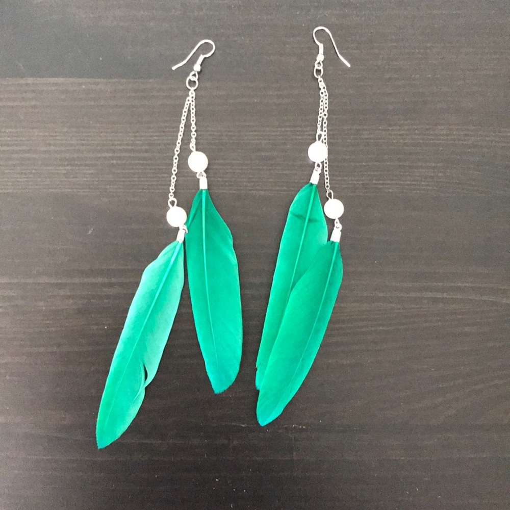 Teal Feather earrings
